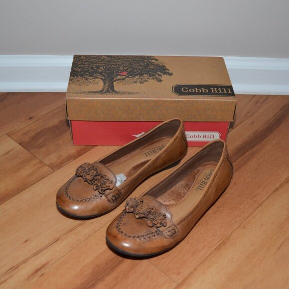 Cobb Hill Elaine Tan leather Comfort slip on Ruffled Keeper Loafers, 8M - Picture 1 of 12